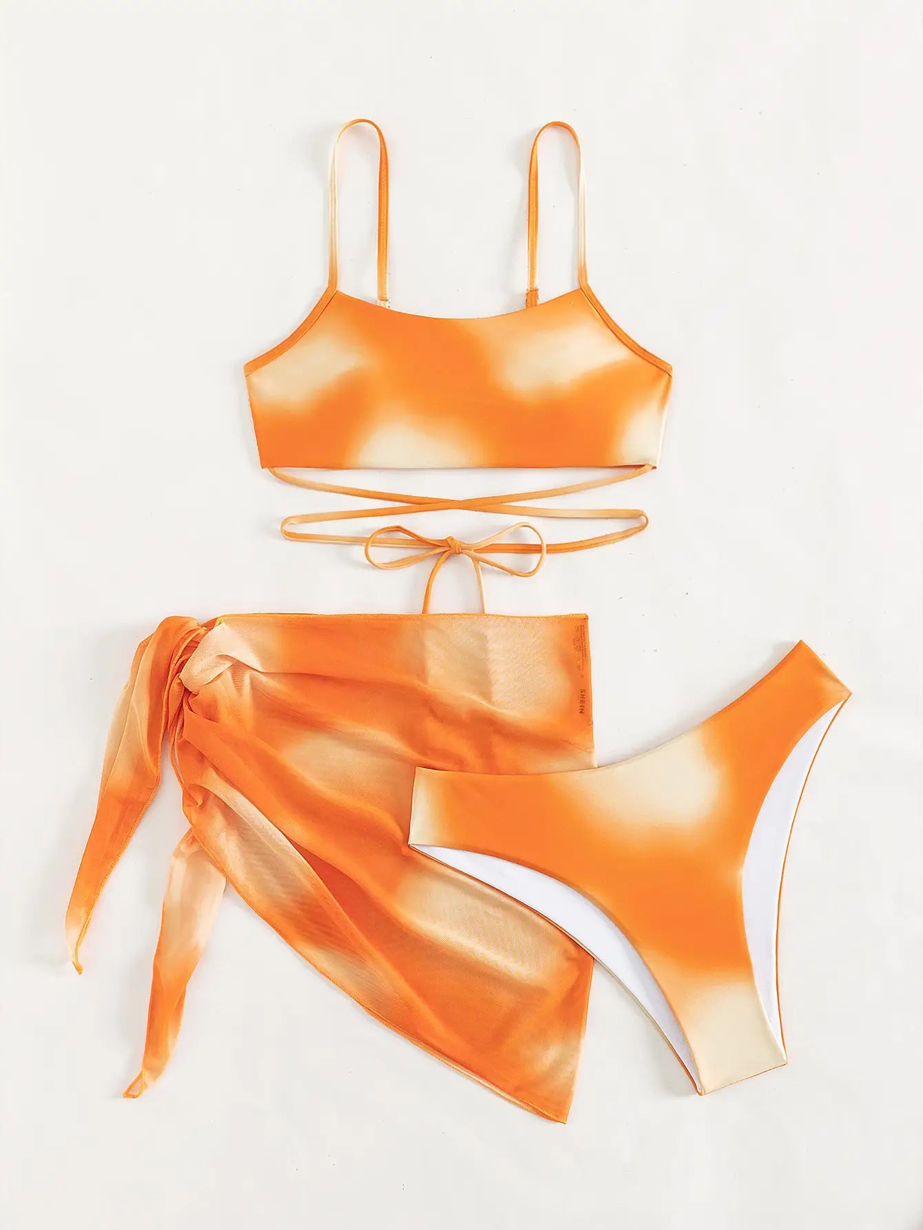 Bikini 3 Pcs Suit Set - Sunset Lace-Up 3 Pcs Swim Set