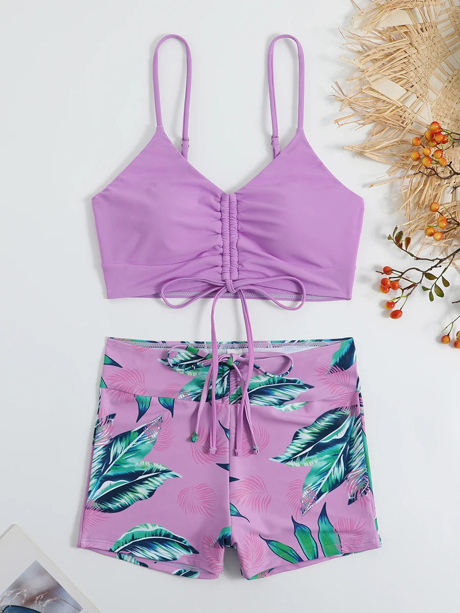 Bikini Suits - Leaf Print Beach Bikini Suit