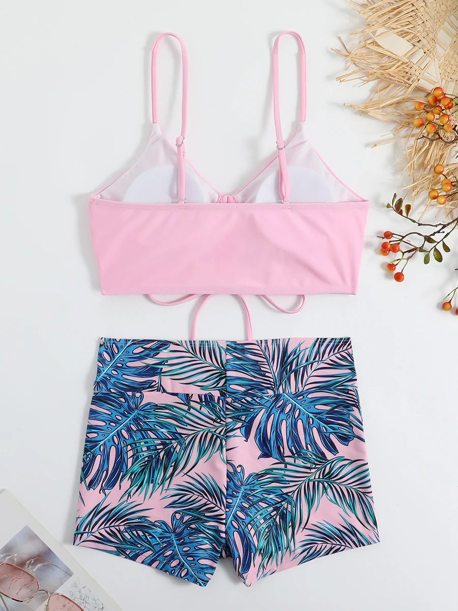 Bikini Suits - Leaf Print Beach Bikini Suit