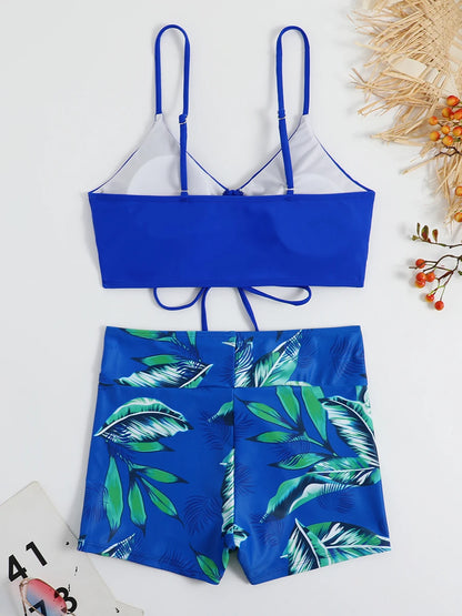 Bikini Suits - Leaf Print Beach Bikini Suit