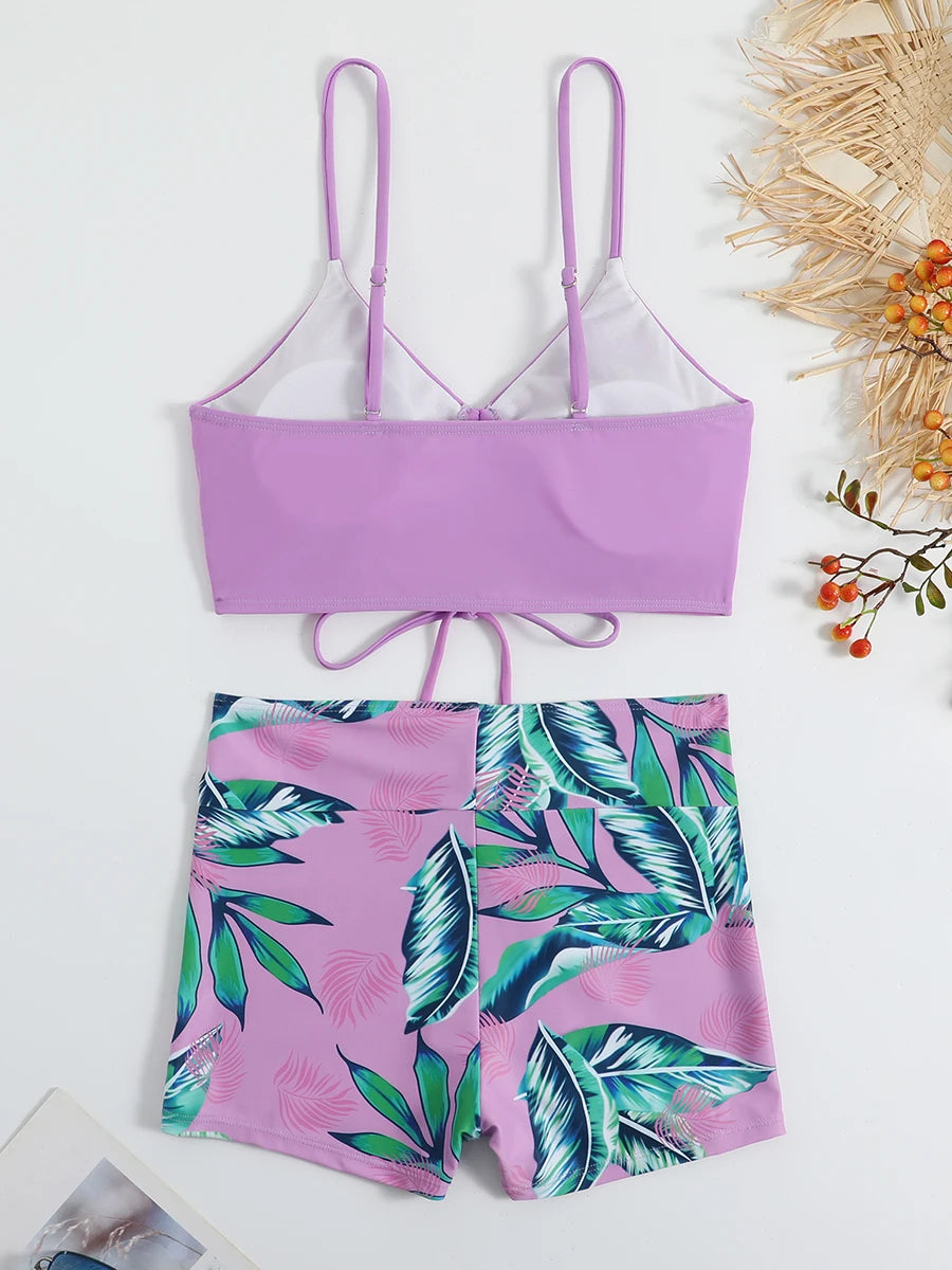 Bikini Suits - Leaf Print Beach Bikini Suit