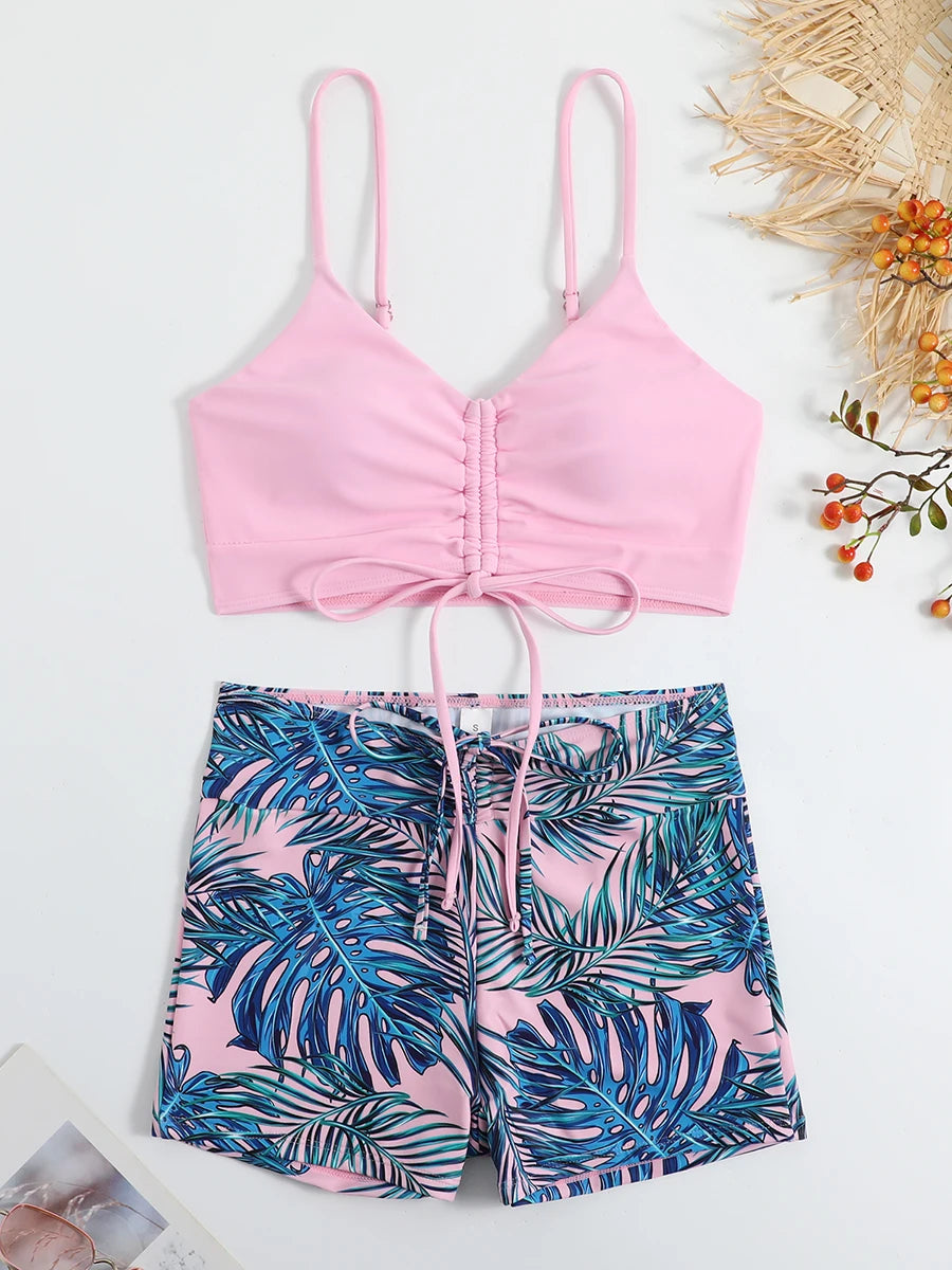 Bikini Suits - Leaf Print Beach Bikini Suit