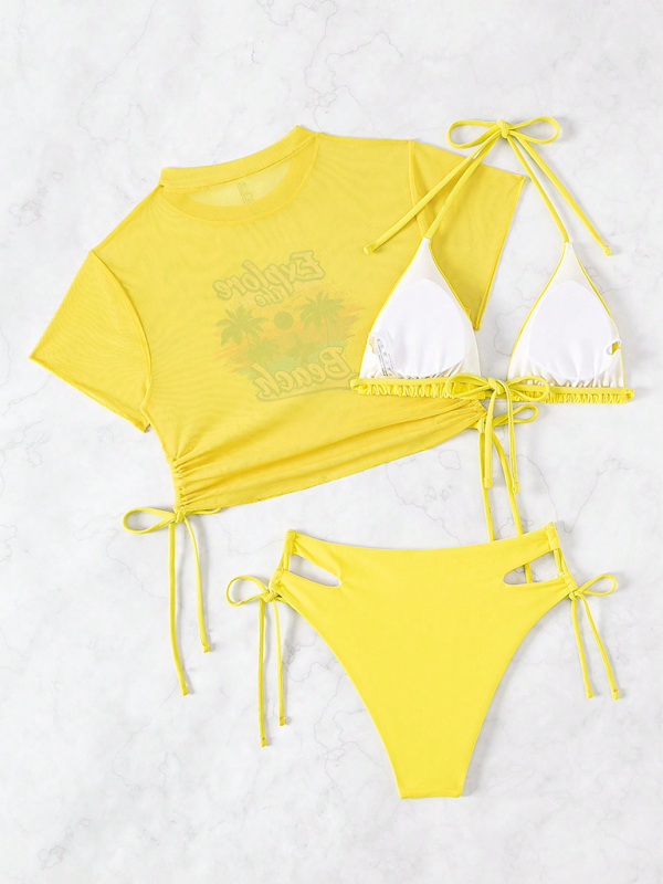 Bikinis- Beach Adventure Bikini Swim Set - Adaptable Three-Piece Beachwear- - Pekosa Women Fashion