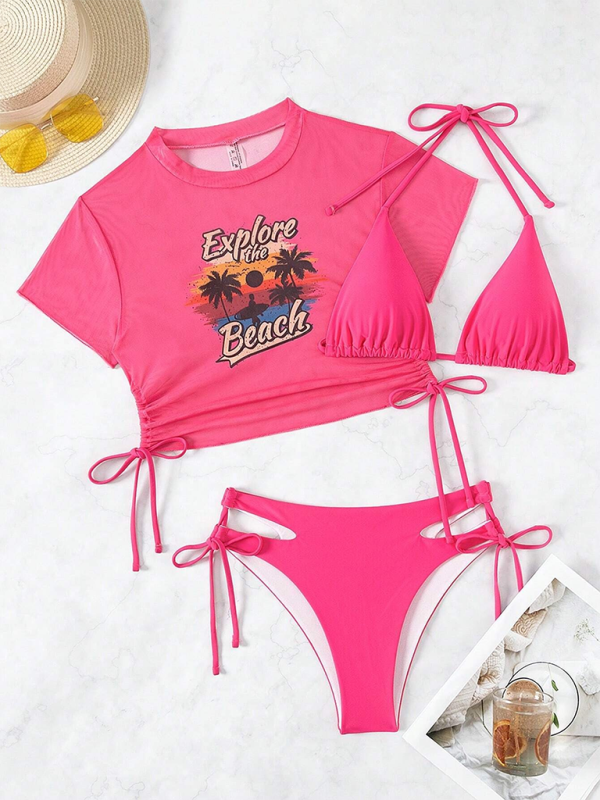 Bikinis- Beach Adventure Bikini Swim Set - Adaptable Three-Piece Beachwear- - Pekosa Women Fashion