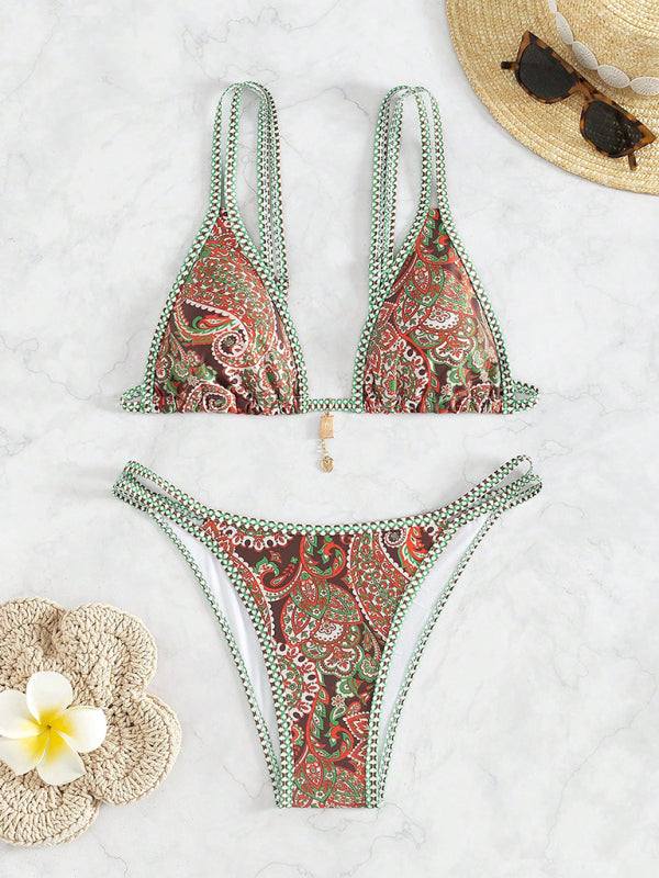 Bikinis - Paisley Swimsuit Triangle Bikini Top & Bottoms 2 Piece