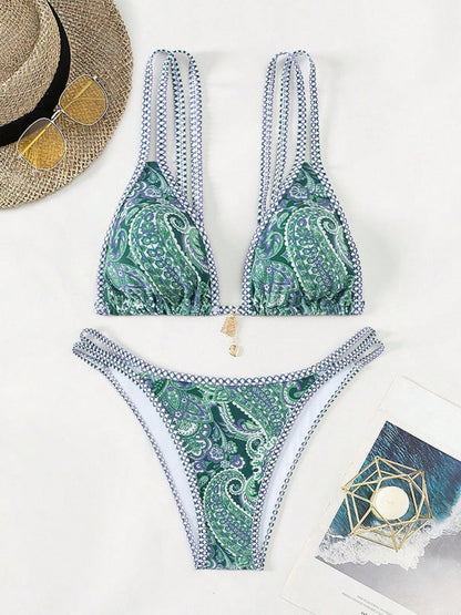 Bikinis - Paisley Swimsuit Triangle Bikini Top & Bottoms 2 Piece