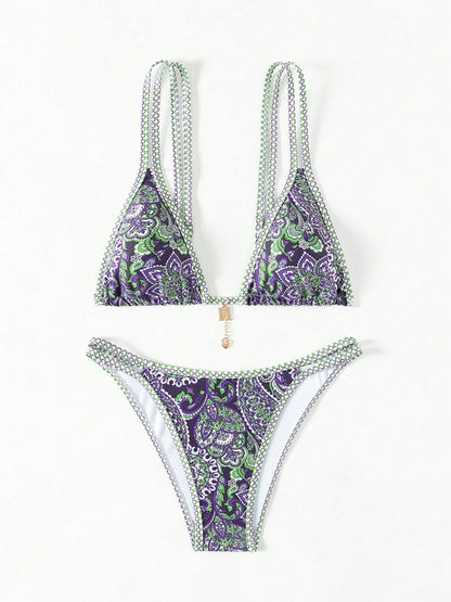 Bikinis - Paisley Swimsuit Triangle Bikini Top & Bottoms 2 Piece