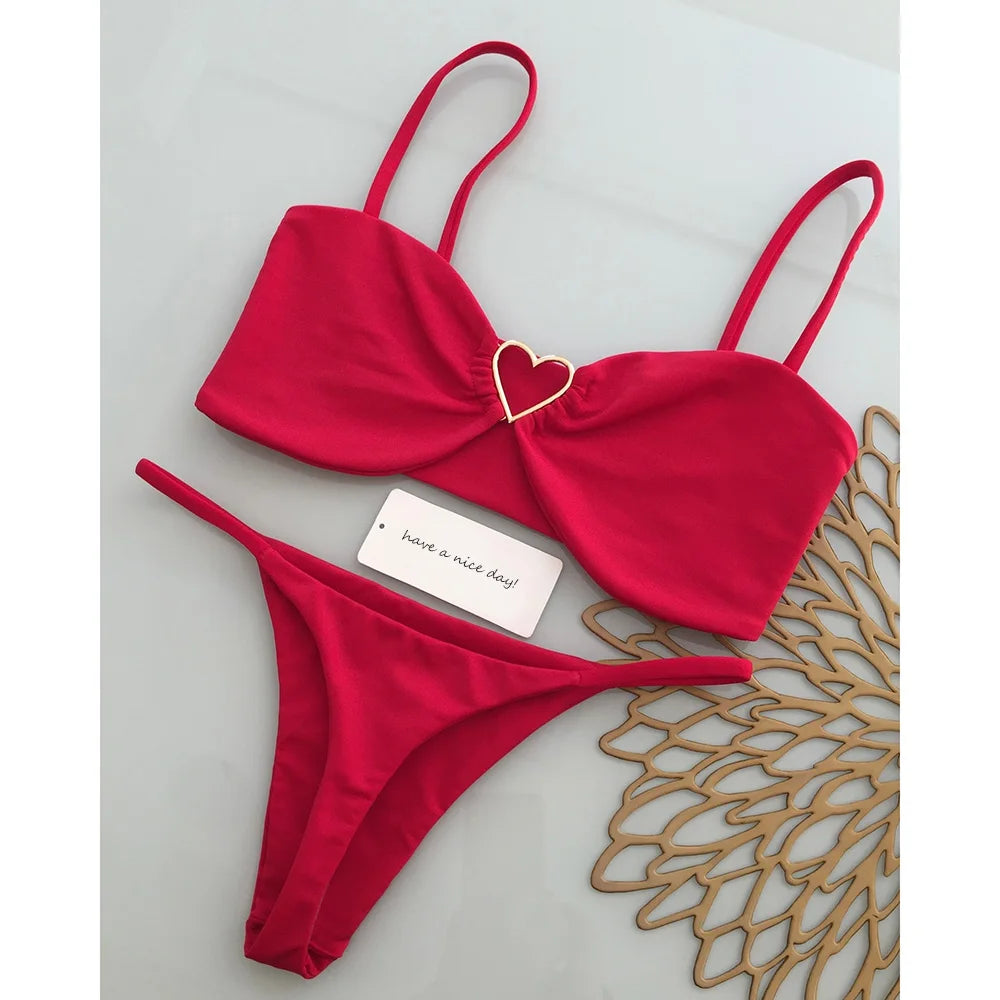 Bikinis - Red High-Cut 2 Piece Bikini Swimsuit for Women