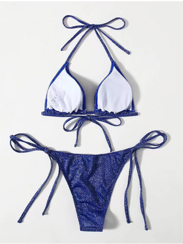 Sparkle 2-Piece String Swimsuit Set - Triangle Bra & Tie-Side Bikini