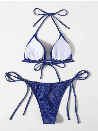 Sparkle 2-Piece String Swimsuit Set - Triangle Bra & Tie-Side Bikini