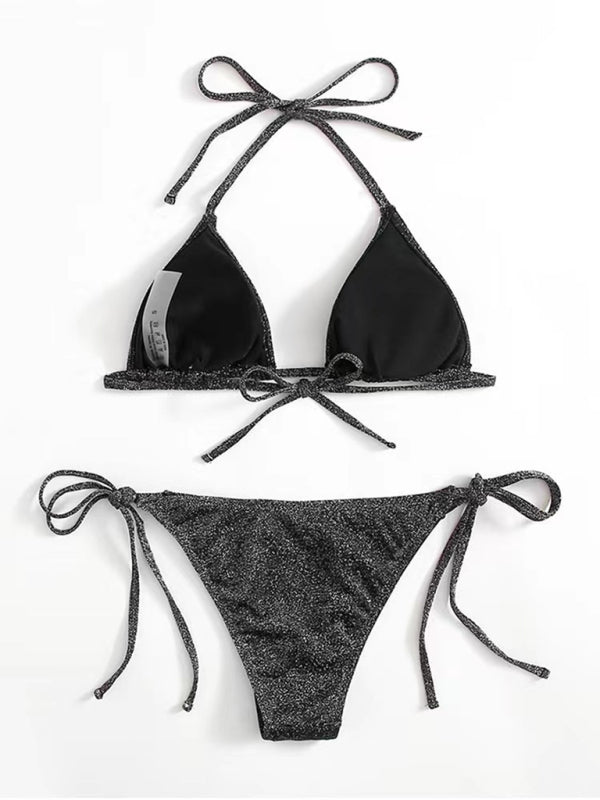 Ensemble de maillot de bain 2 pièces Sparkle - Soutien-gorge triangle et bikini noué sur le côté