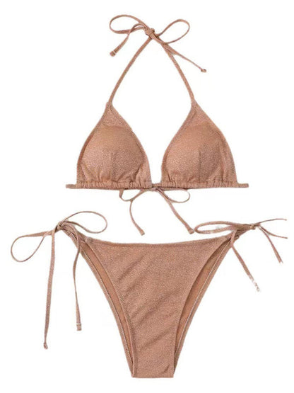 Ensemble de maillot de bain 2 pièces Sparkle - Soutien-gorge triangle et bikini noué sur le côté