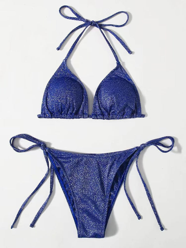 Ensemble de maillot de bain 2 pièces Sparkle - Soutien-gorge triangle et bikini noué sur le côté