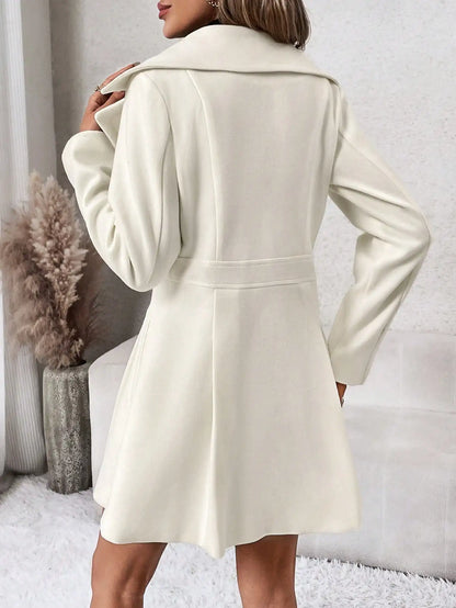 Blazer Dresses- Tailored White Coat Elegant Long Blazer Dress for Women- - Chuzko Women Clothing