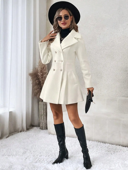 Blazer Dresses- Tailored White Coat Elegant Long Blazer Dress for Women- - Chuzko Women Clothing