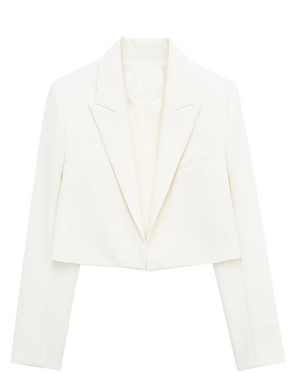 Blazer- Notch Lapel Crop Blazer in Pink- Cream- Chuzko Women Clothing