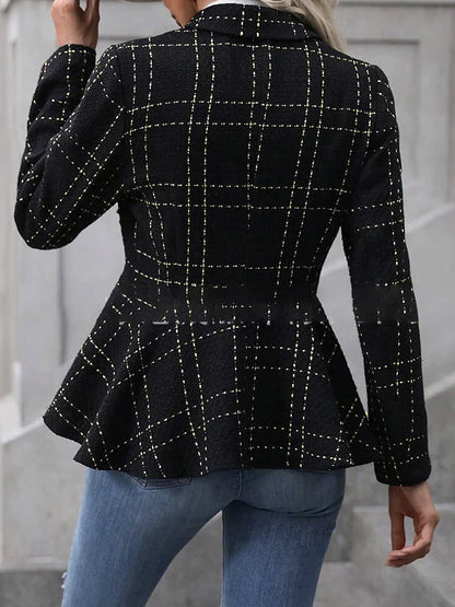 Blazers- Herringbone Peplum Blazer for Elegant Outings- - Chuzko Women Clothing