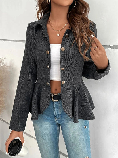 Blazers- Herringbone Peplum Blazer for Elegant Outings- - Chuzko Women Clothing