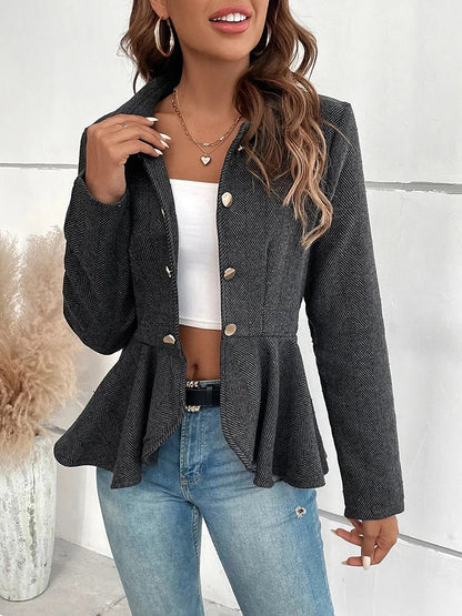 Blazers- Herringbone Peplum Blazer for Elegant Outings- - Chuzko Women Clothing