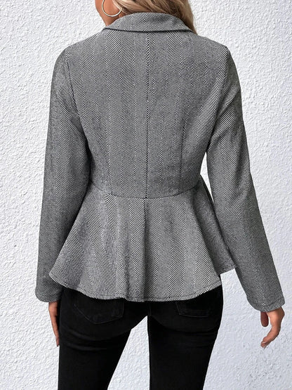 Blazers- Herringbone Peplum Blazer for Elegant Outings- - Chuzko Women Clothing