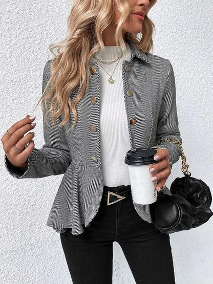 Blazers- Herringbone Peplum Blazer for Elegant Outings- - Chuzko Women Clothing