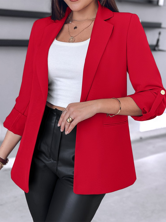 Blazers - Tailored Open-Front 3/4 Sleeve Blazer for Office