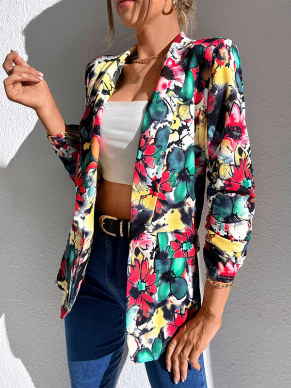 Blazers - Women Floral Shawl Blazer for Professional Settings