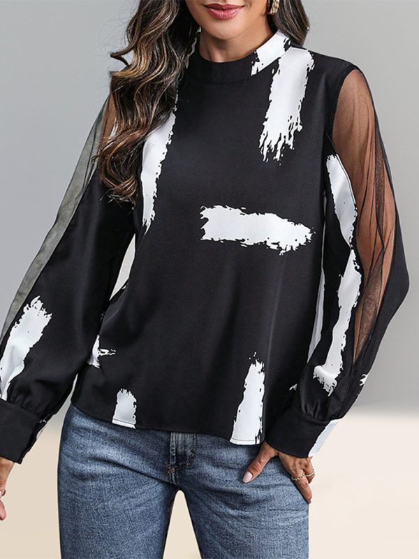 Blouses- Black & White Brushstroke Blouse for Artistic Souls- - Pekosa Women Fashion