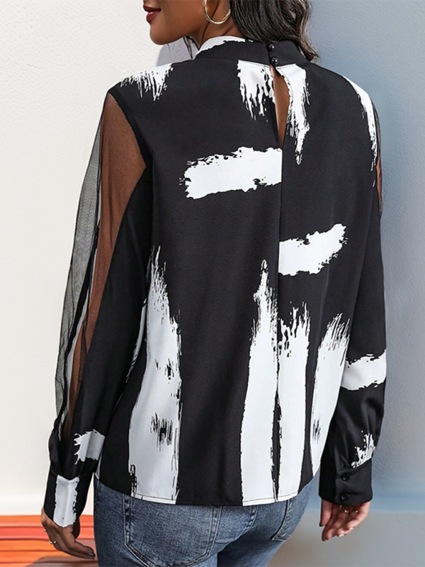 Blouses- Black & White Brushstroke Blouse for Artistic Souls- - Pekosa Women Fashion