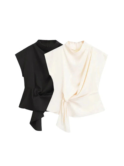 Blouses- Bow-Tie Mock Neck Blouse