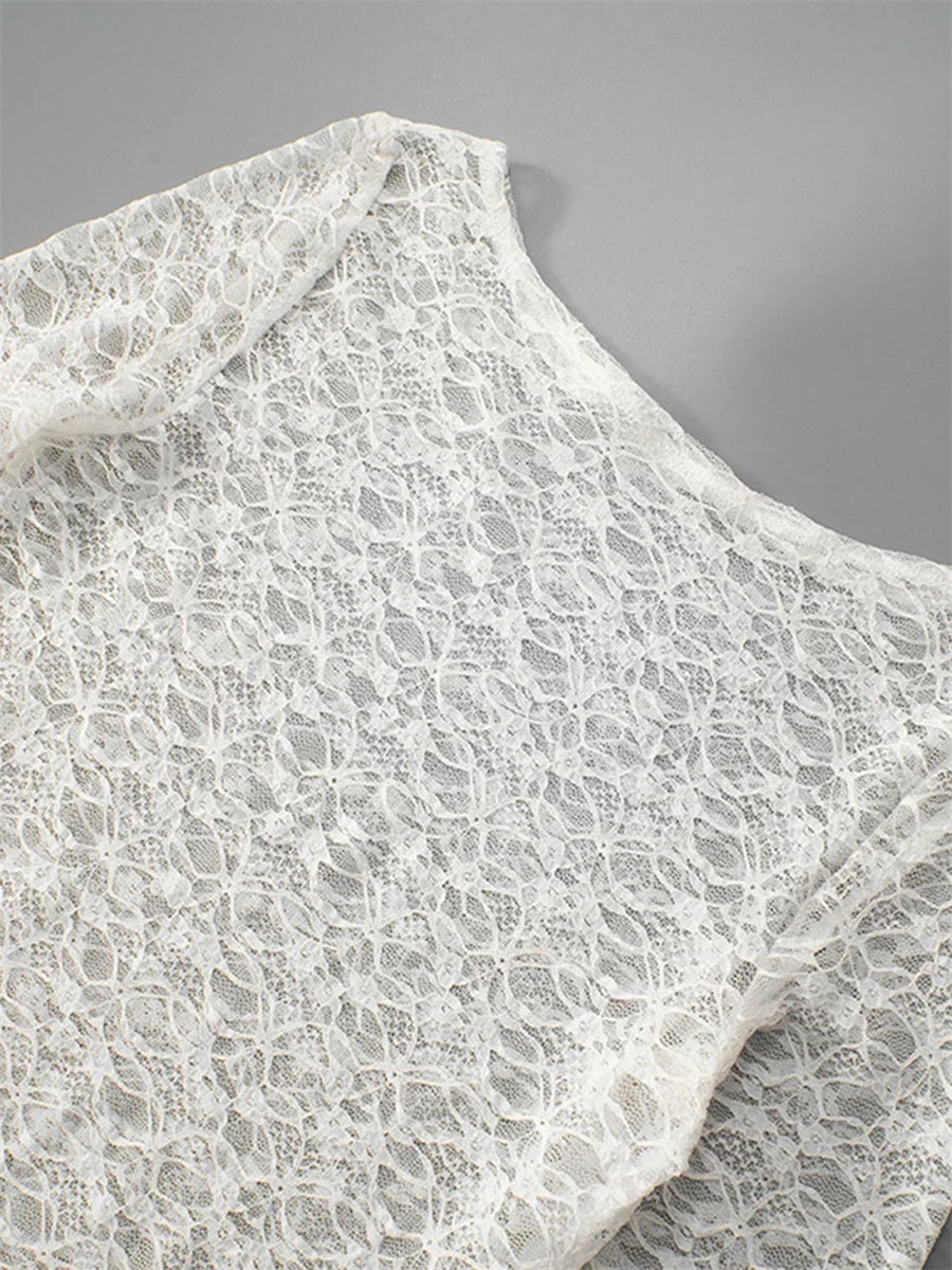 Blouses - Casual Lace Long Sleeve Asymmetric Top for Women