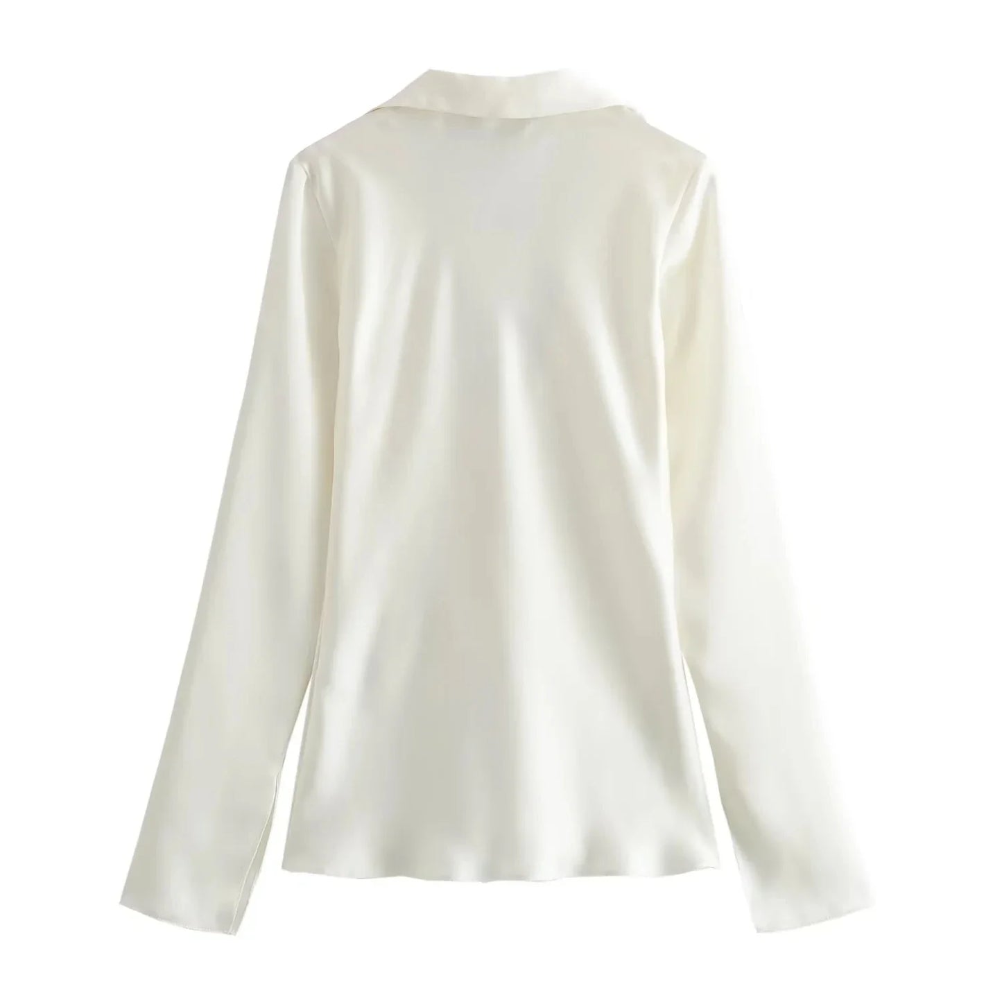 Blouses- Long-Sleeved Satin Silk Tie-Up Blouse- - Pekosa Women Fashion