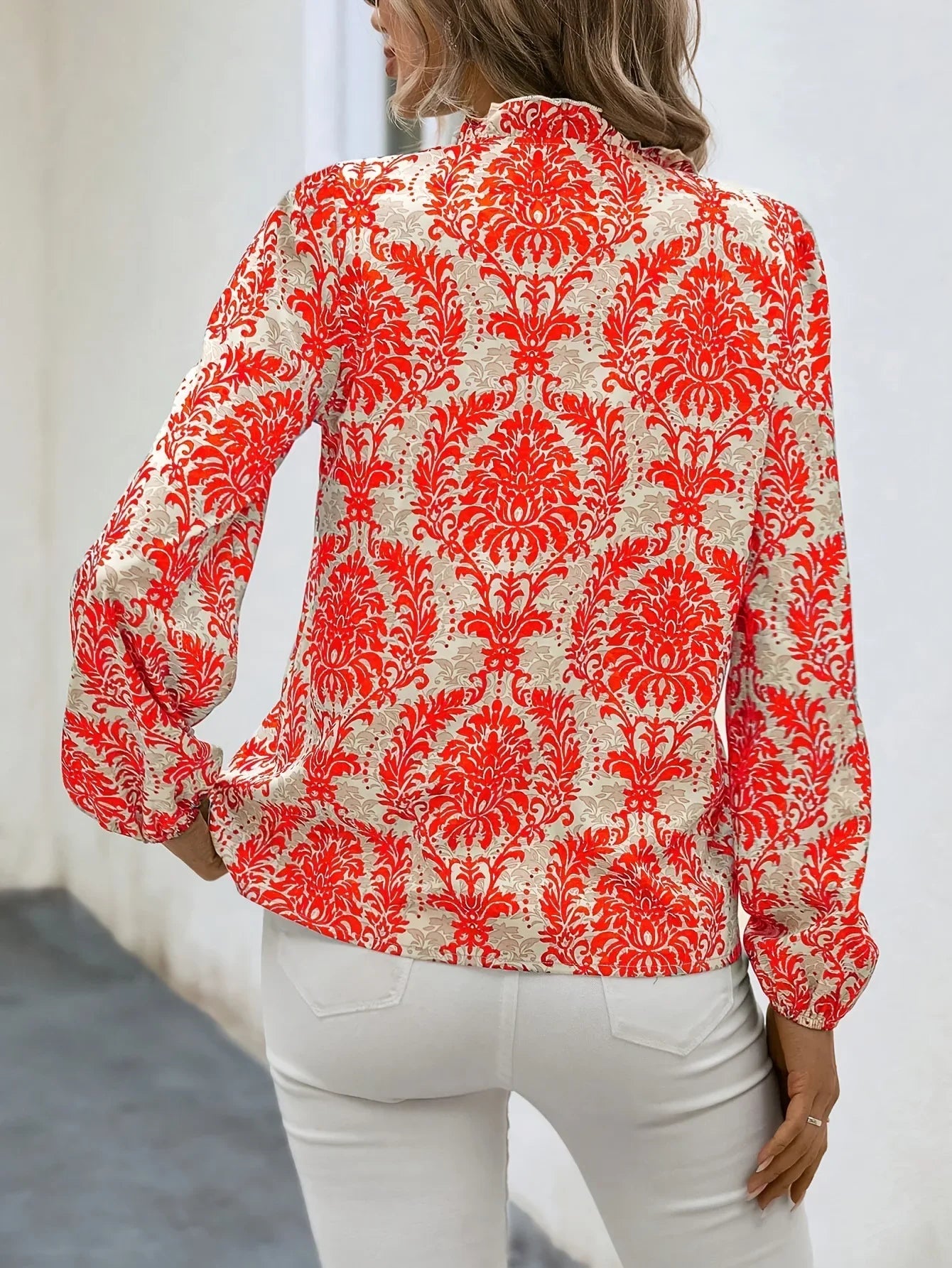 Blouses - Golden Damask Autumn Blouse with Long Sleeves