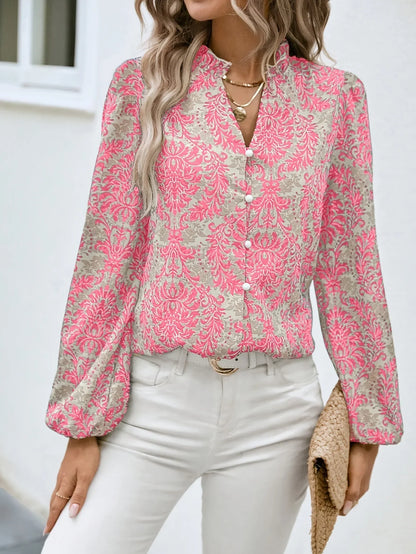 Blouses - Golden Damask Autumn Blouse with Long Sleeves