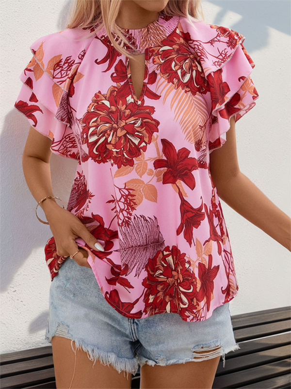 Blouse à manches superposées - Haut à imprimé floral pour femme