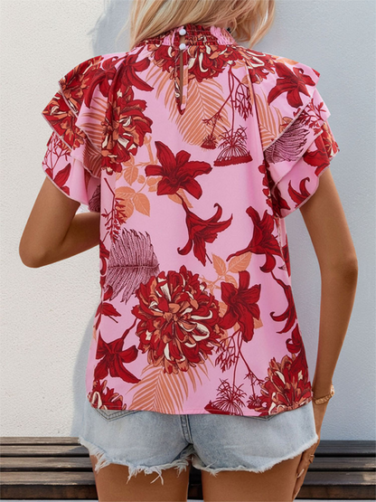 Blouse à manches superposées - Haut à imprimé floral pour femme