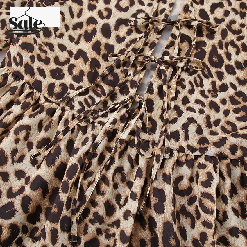 Blouses- Leopard Print Tie-Up Peplum Blouse- - Pekosa Women Fashion