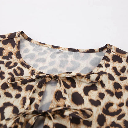 Blouses- Leopard Print Tie-Up Peplum Blouse- - Pekosa Women Fashion