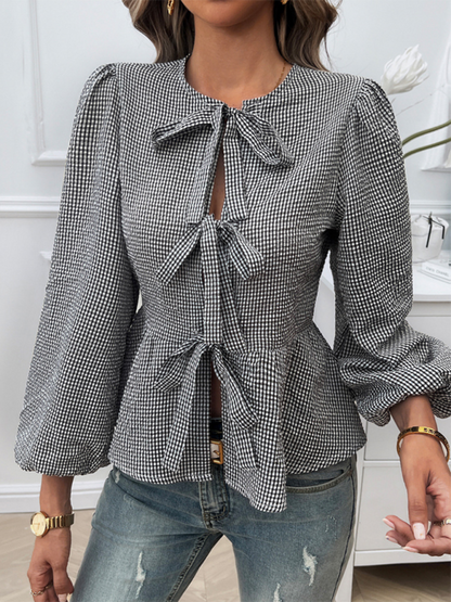 Pretty in Plaid Bow-Tie Blouse for Women