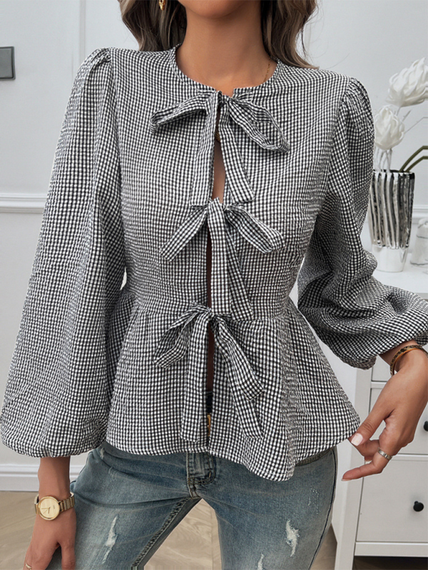 Pretty in Plaid Bow-Tie Blouse for Women