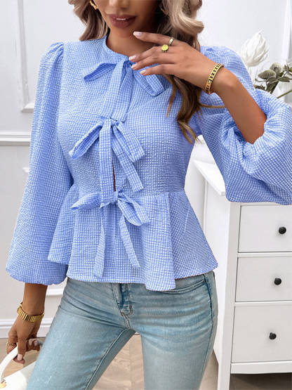 Pretty in Plaid Bow-Tie Blouse for Women