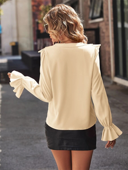 Blouses - Ruffled V-neck & Poet Sleeves Fancy Blouse