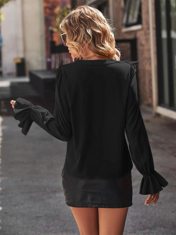 Blouses - Ruffled V-neck & Poet Sleeves Fancy Blouse