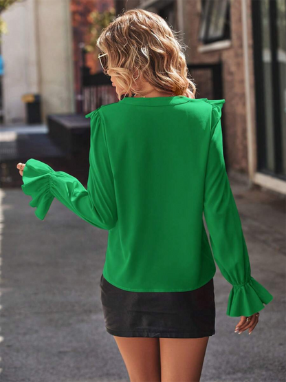 Blouses - Ruffled V-neck & Poet Sleeves Fancy Blouse