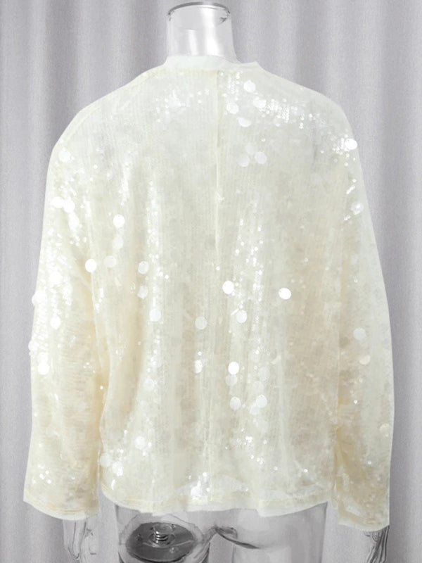 Blouses - Sequin Wrap Blouse Sparkle Surplice