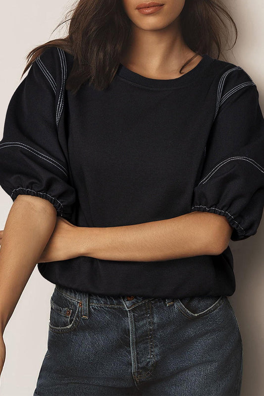 Blouses & Shirts - Black Puff Sleeve Blouse for Everyday Style