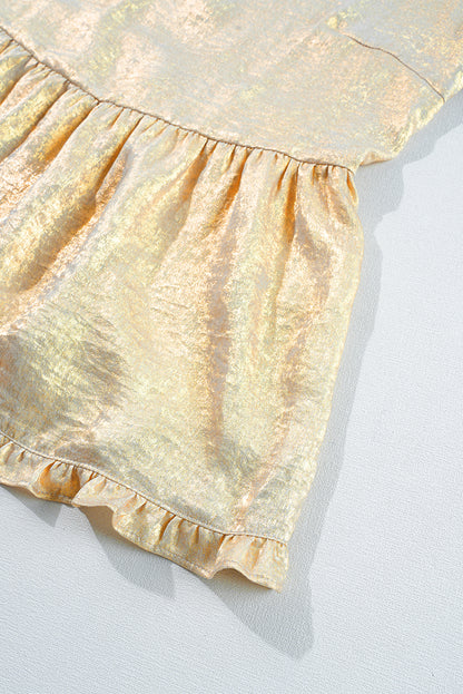 Blouses & Shirts - Metallic Frilled V-Neck Blouse Sparkle Top