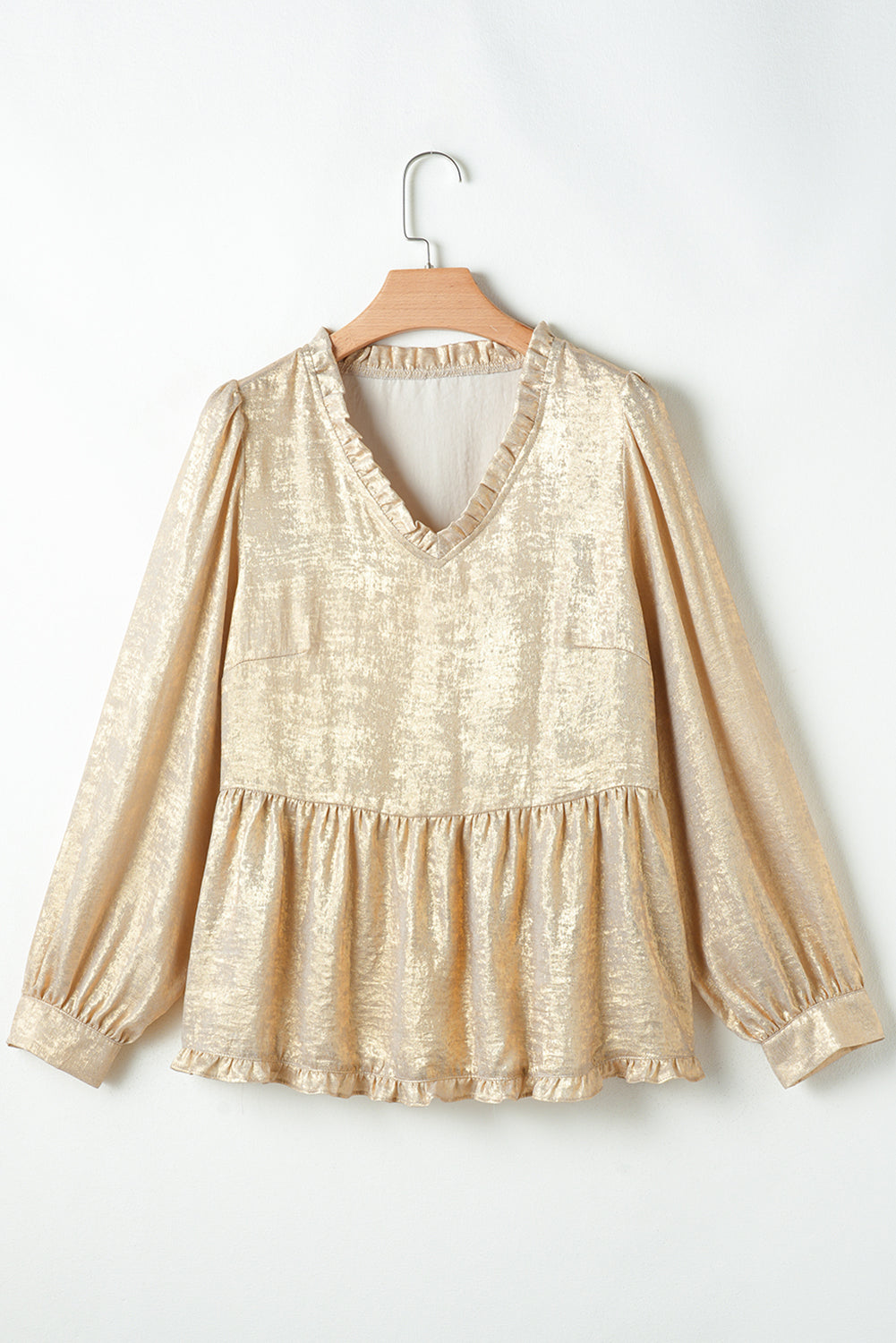 Blouses & Shirts - Metallic Frilled V-Neck Blouse Sparkle Top