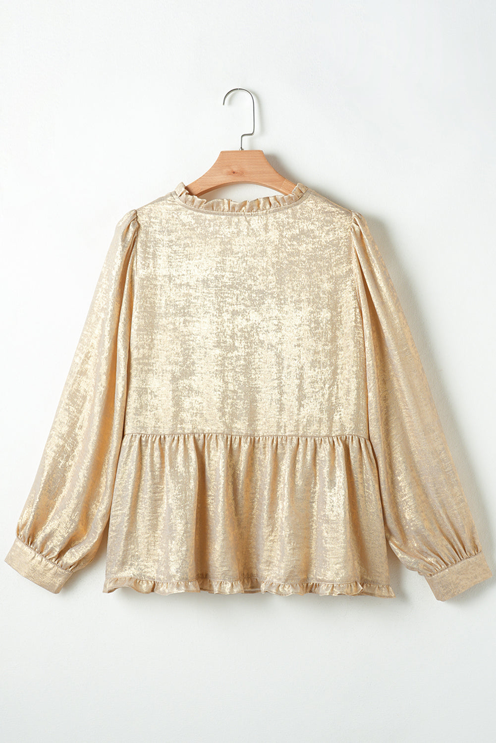 Blouses & Shirts - Metallic Frilled V-Neck Blouse Sparkle Top