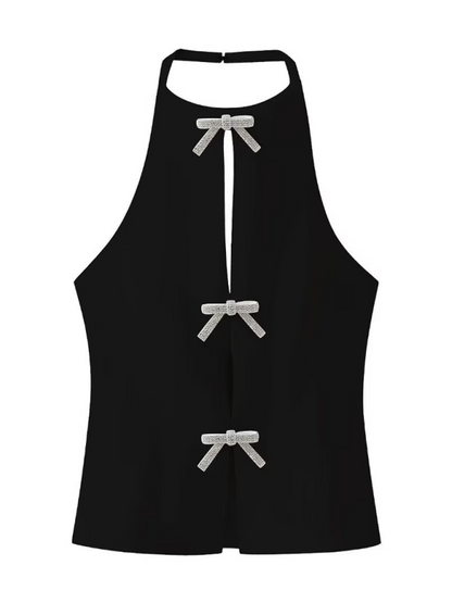 Bow-tiful Sleeveless Lace-Up Bow Blouse - Women's Fashion Top